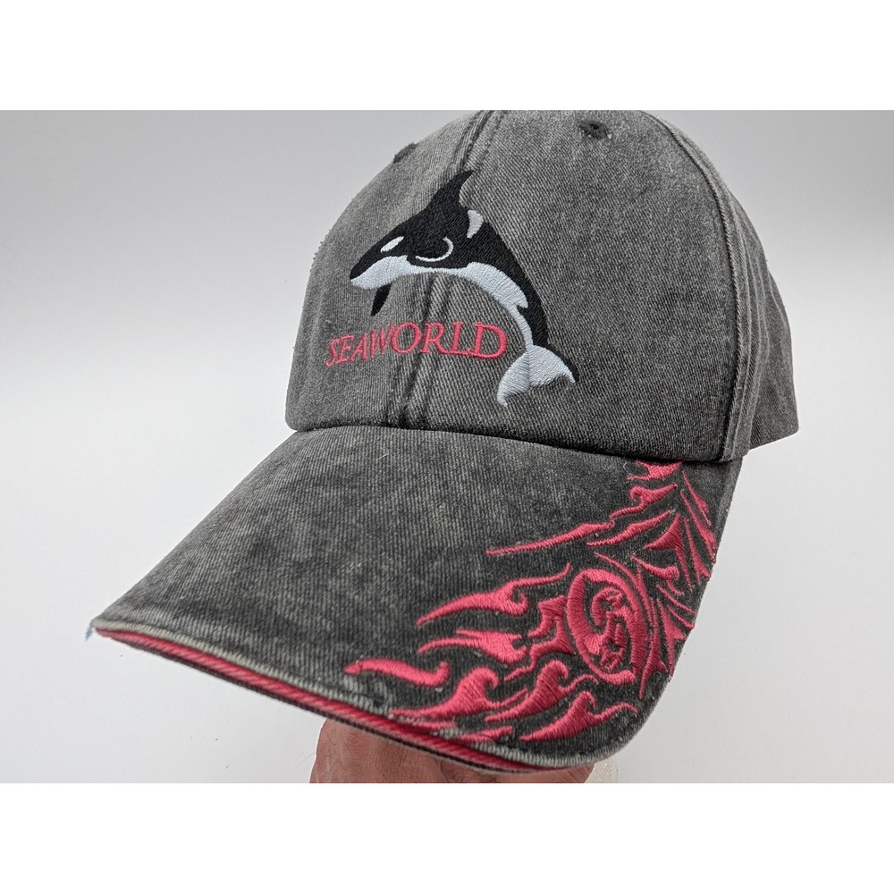 SeaWorld Orca Shamu Baseball Hat Gray Pink Tribal Graphic Adjustable Cotton Cap
